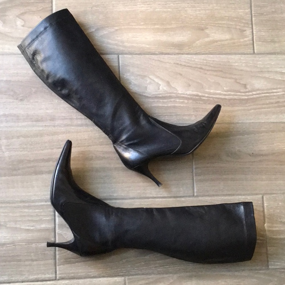 Cole Hann Black LeatherPointed Toe Tall Boots